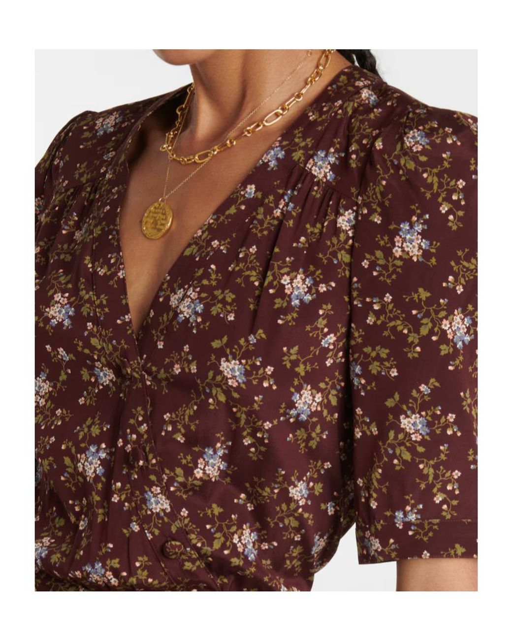 Veronica Beard Red Flower Pattern Printed Dress