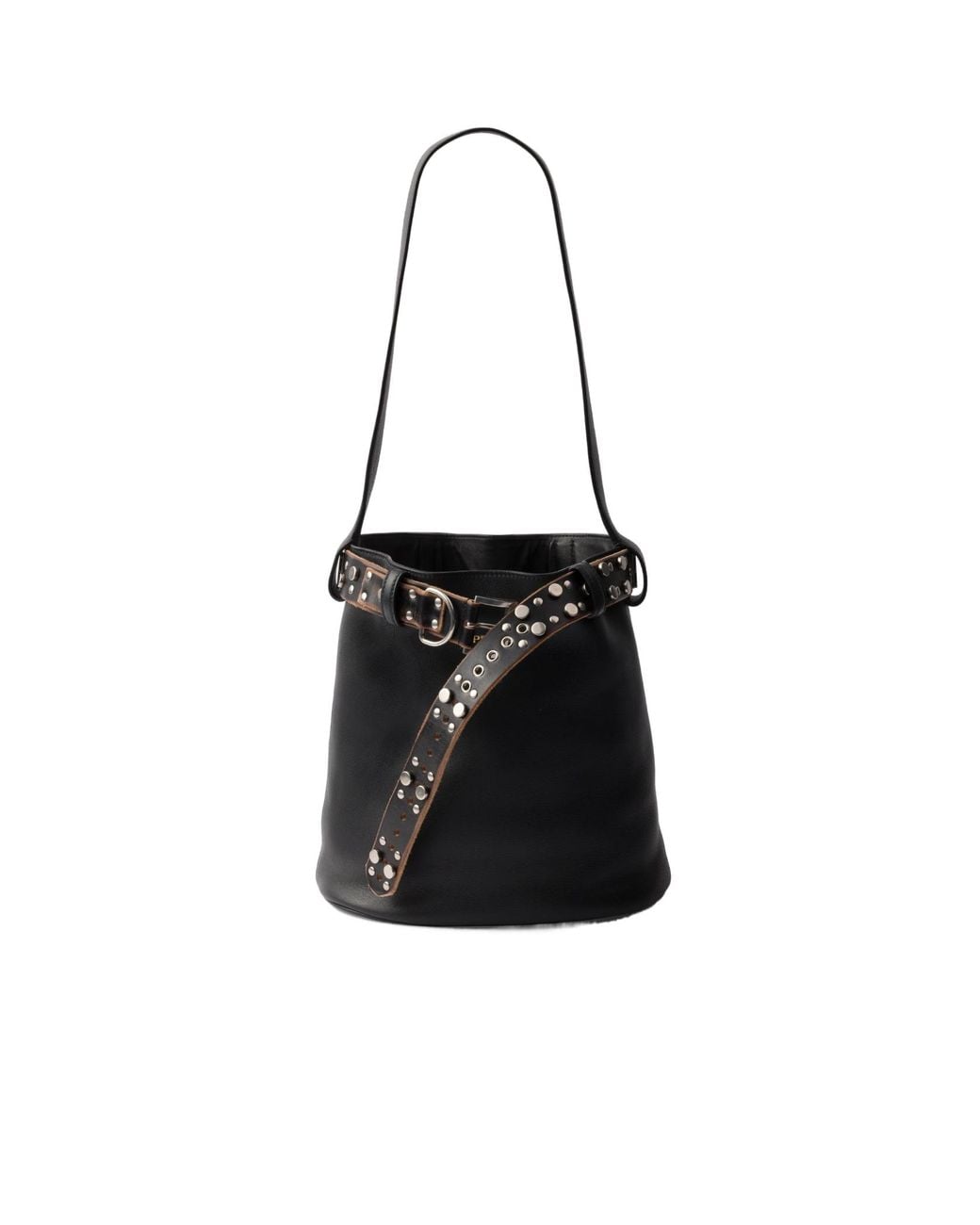 Prada Black Stud-Embellished Belt Bucket Bag