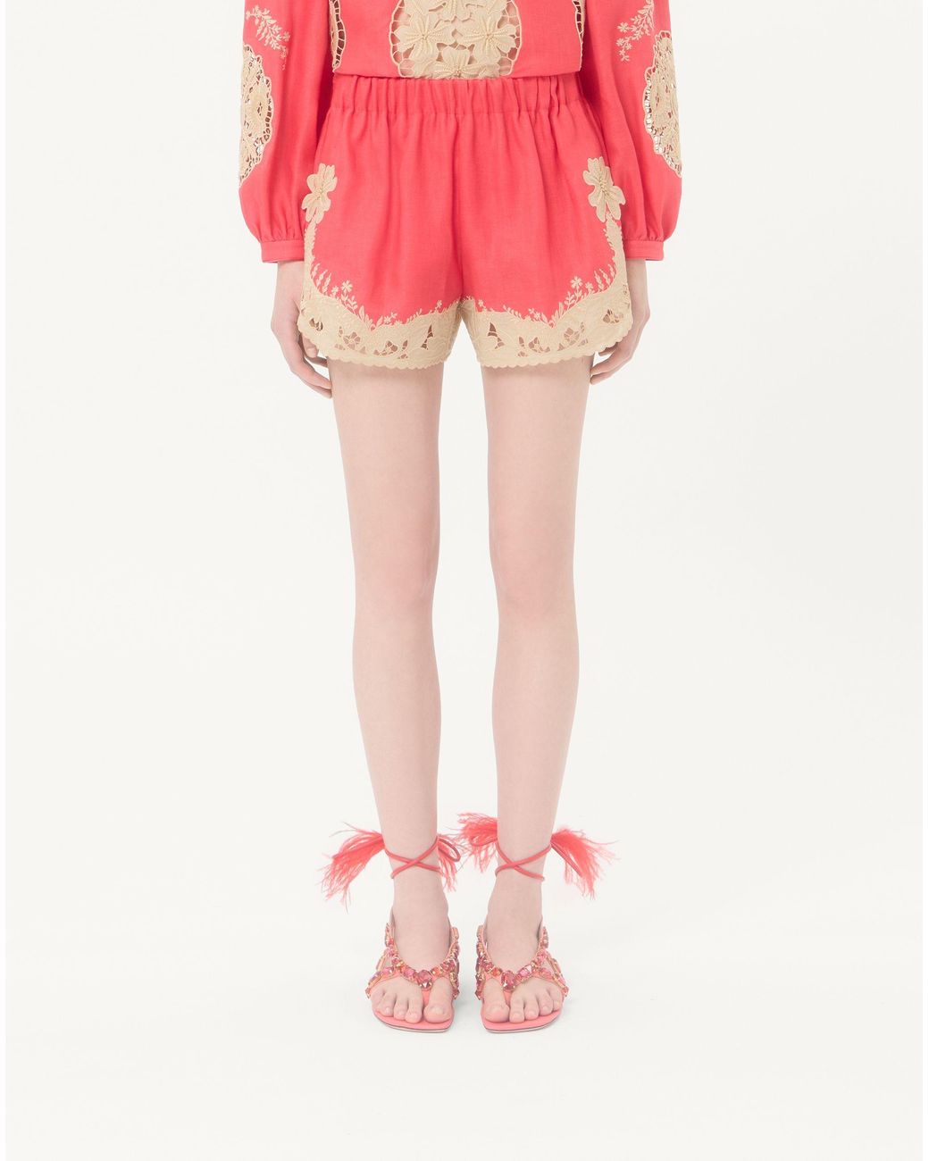 Valentino Pink Embroidered Couture Linen Shorts