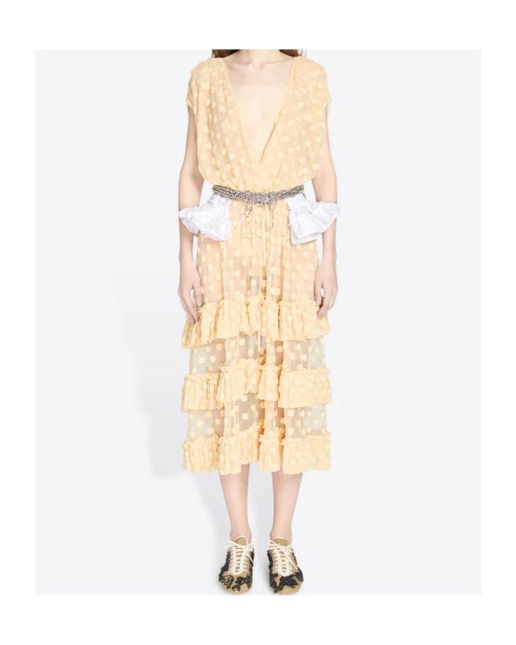 Dries Van Noten Natural Ruffled Mesh Dress