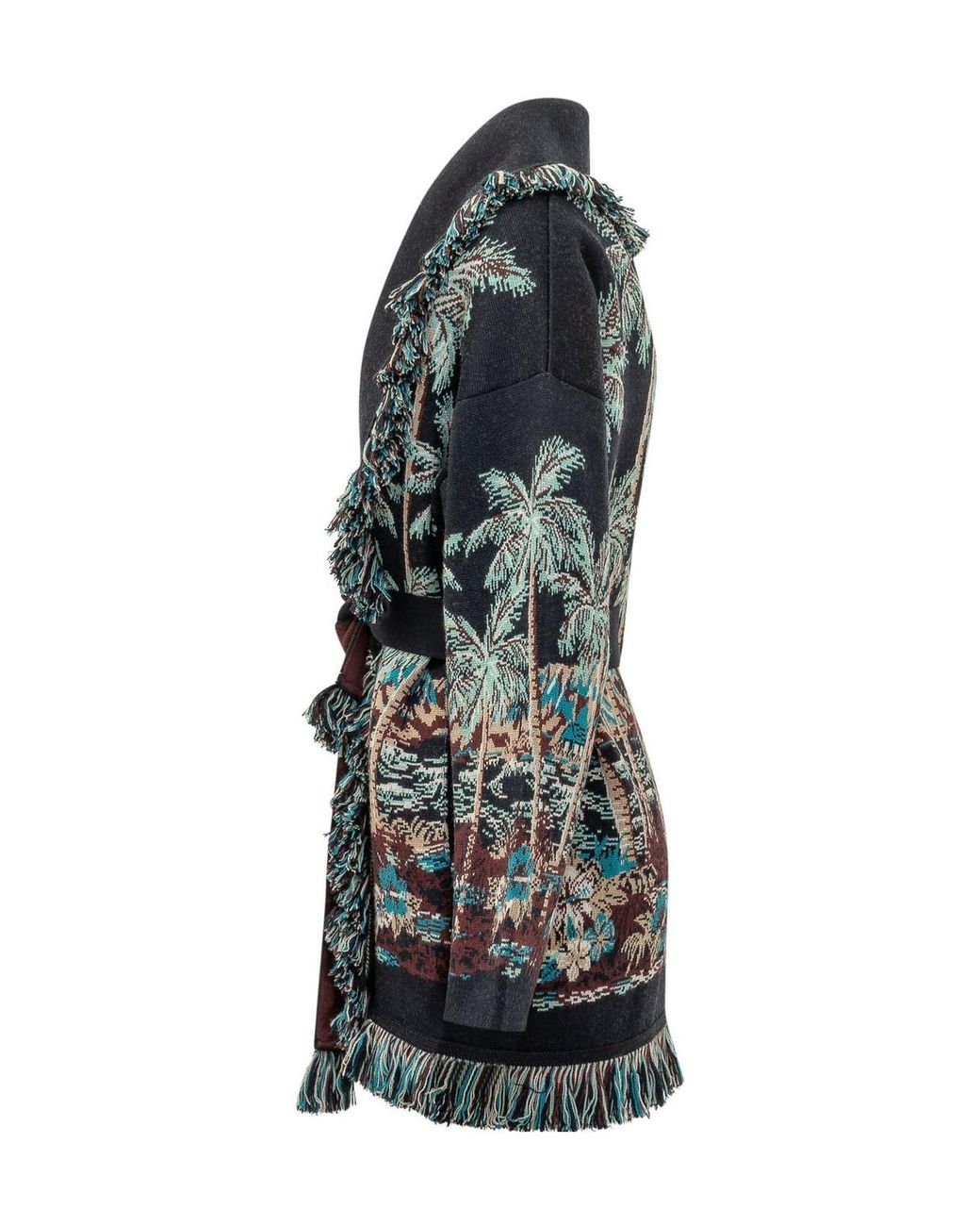Alanui Gray Diamond Head Belted Jacquard Cardigan