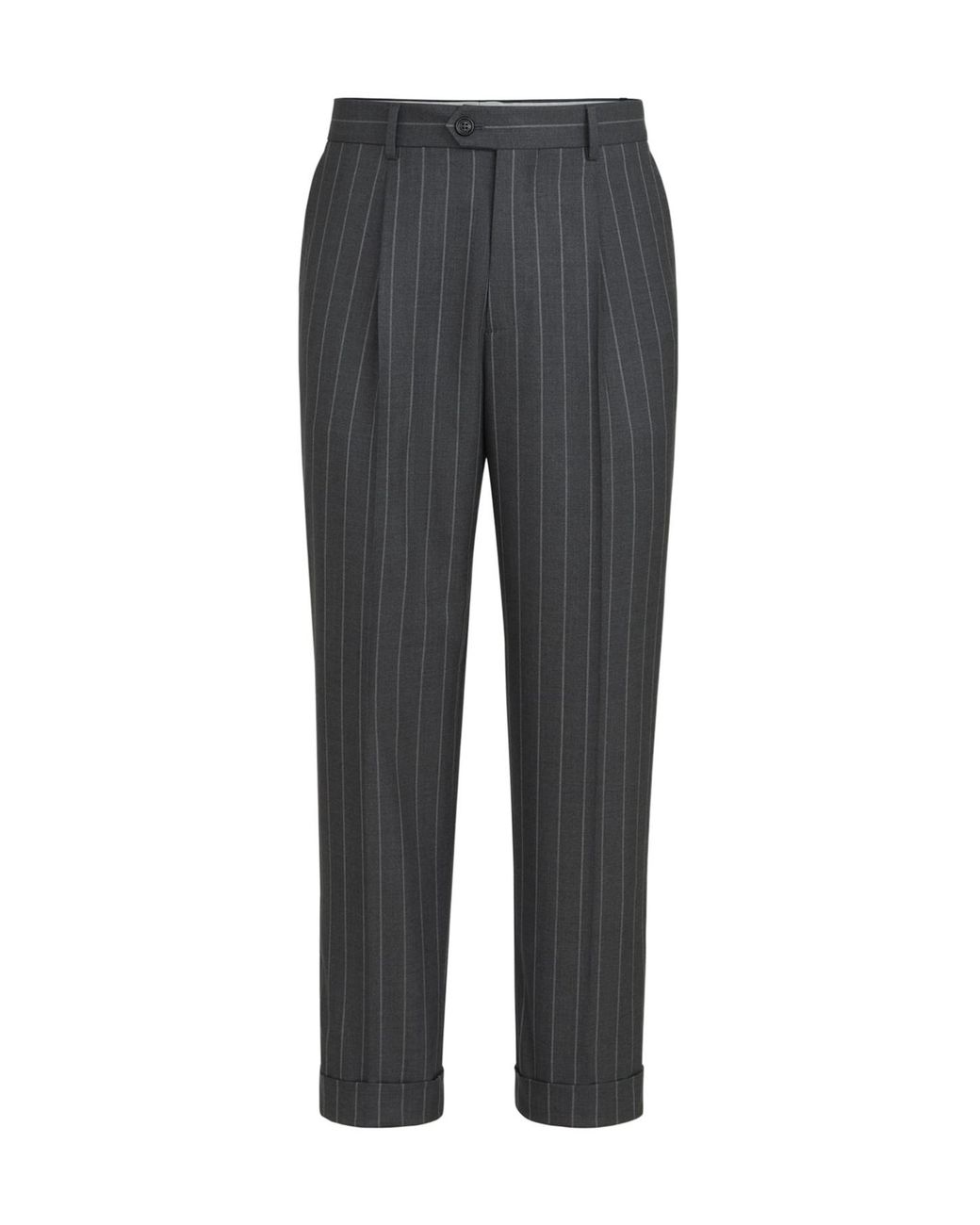 Brunello Cucinelli Gray Super 150S Virgin Wool Wide Chalk Stripe Batavia Trousers With Pleat for men