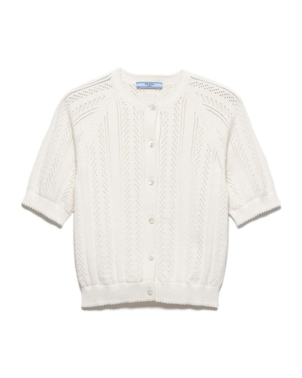Prada White Short-Sleeved Openwork Cotton Cardigan