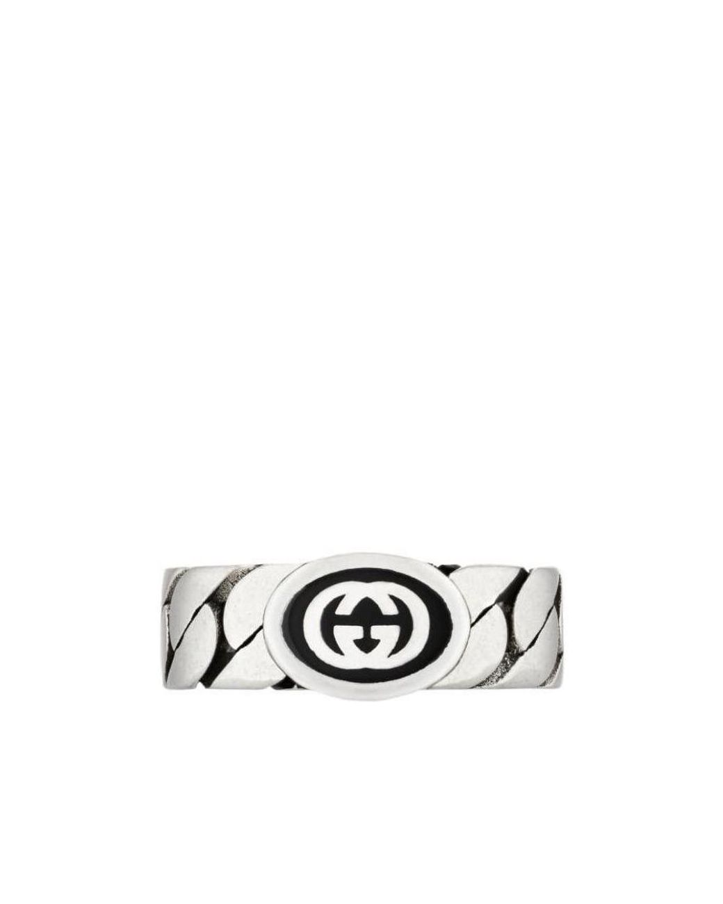 Gucci White Slvr Blk Enml Intrlckng G Chain R