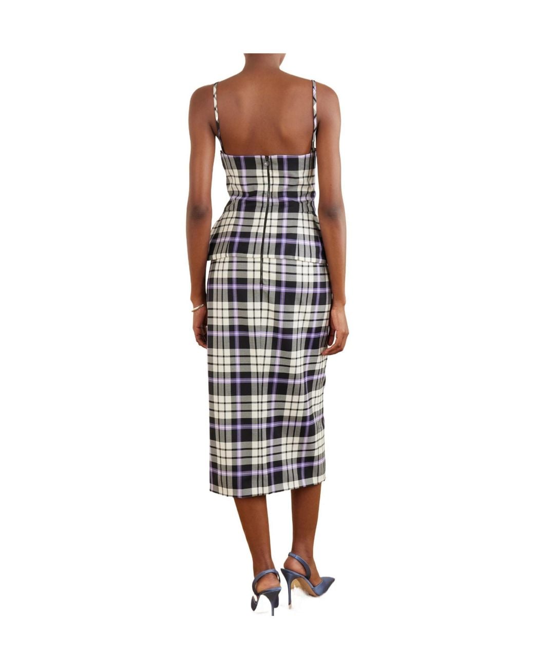 Carolina Herrera White Checked Wool-Blend Midi Dress