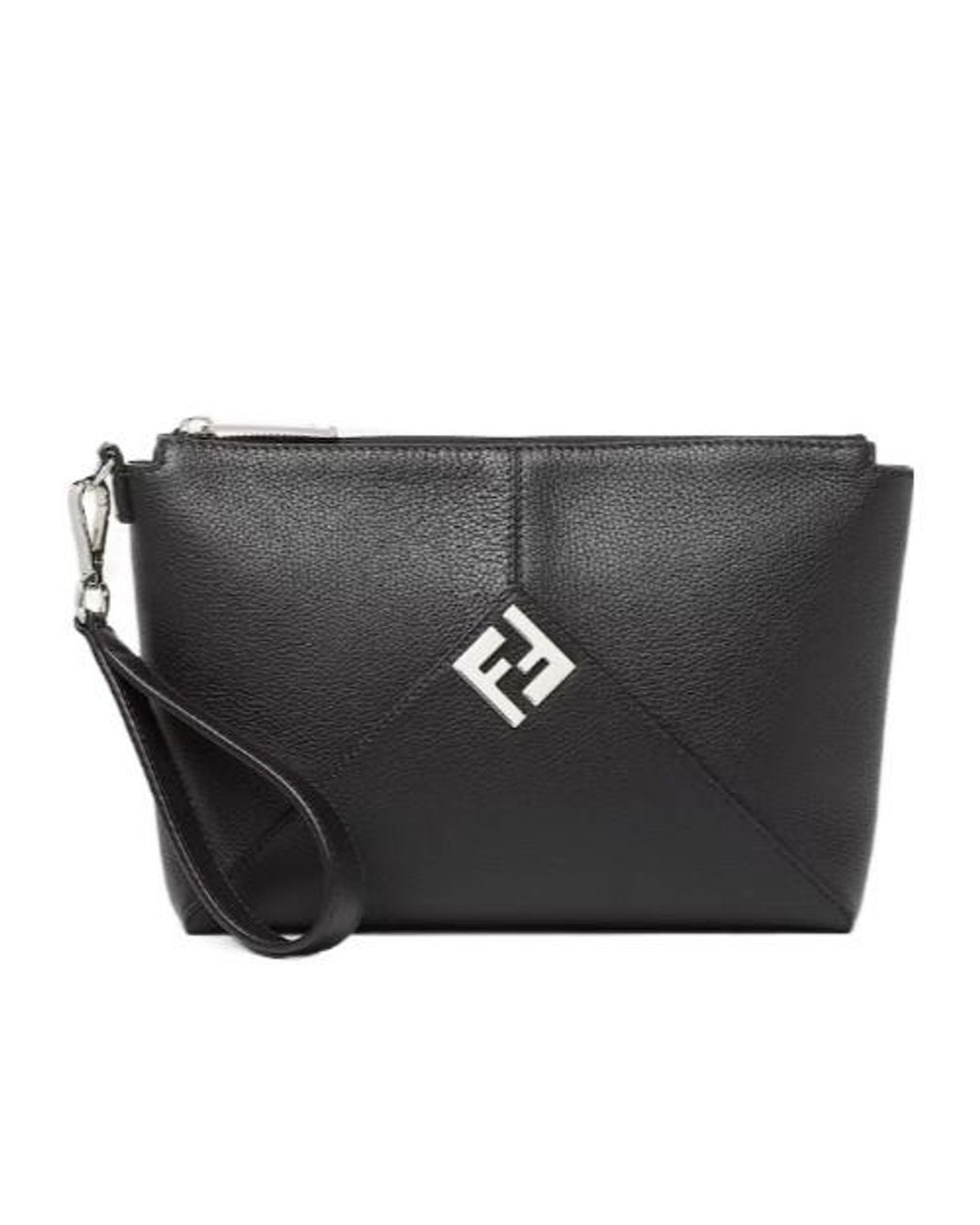 Fendi Black Lui Logo Plaque Zipped Clutch Bag for men