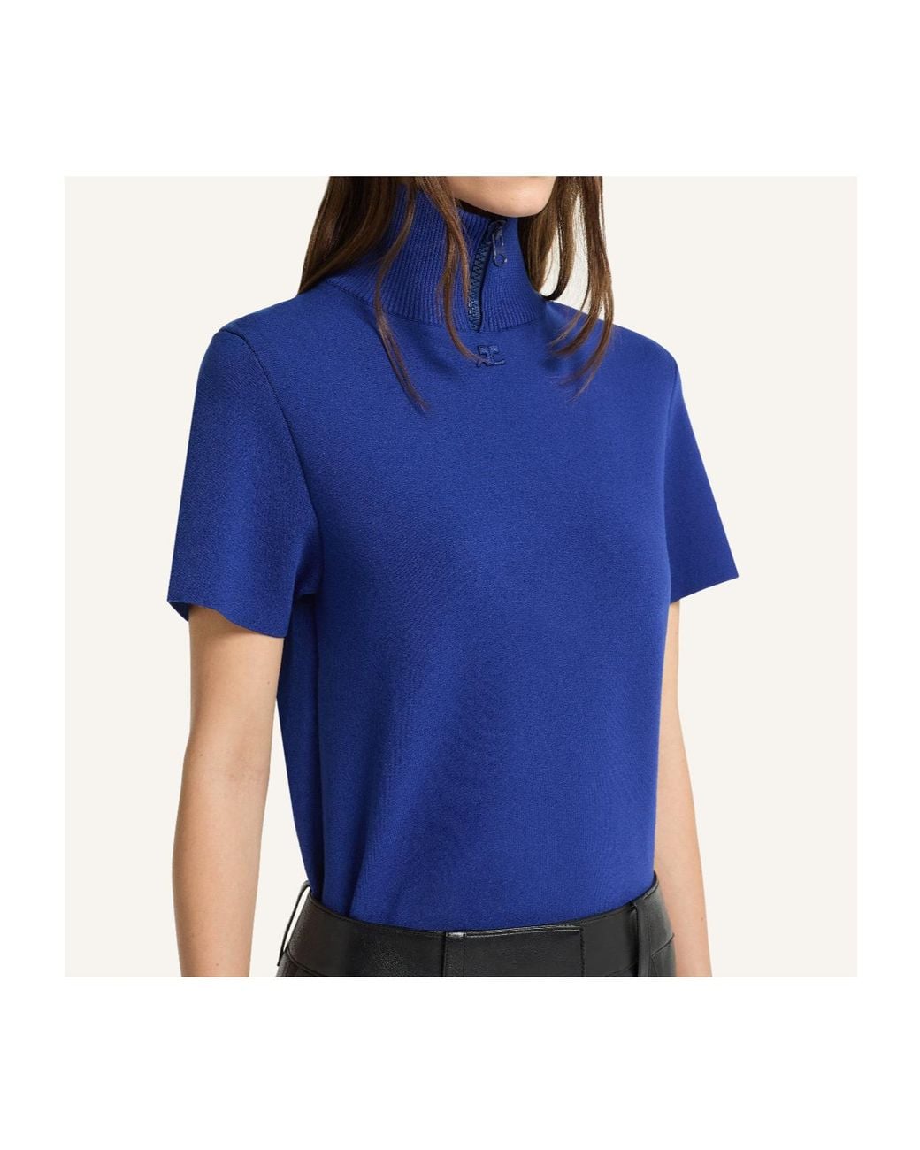 Courreges Blue Milano Knit Ribbed-Collar Top