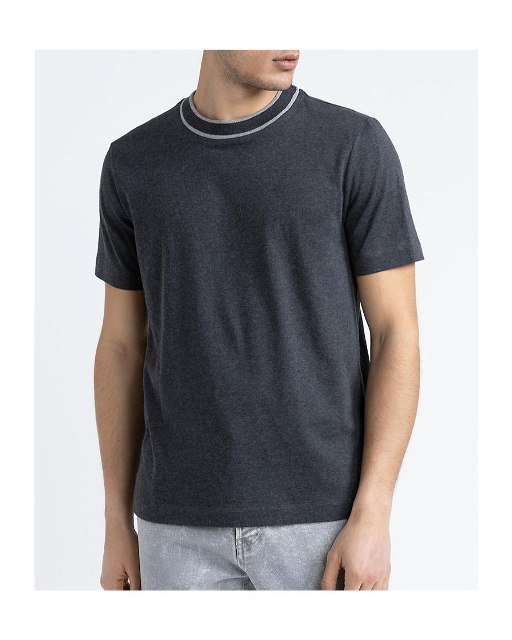 Peserico Blue Contrasting-Collar T-Shirt for men