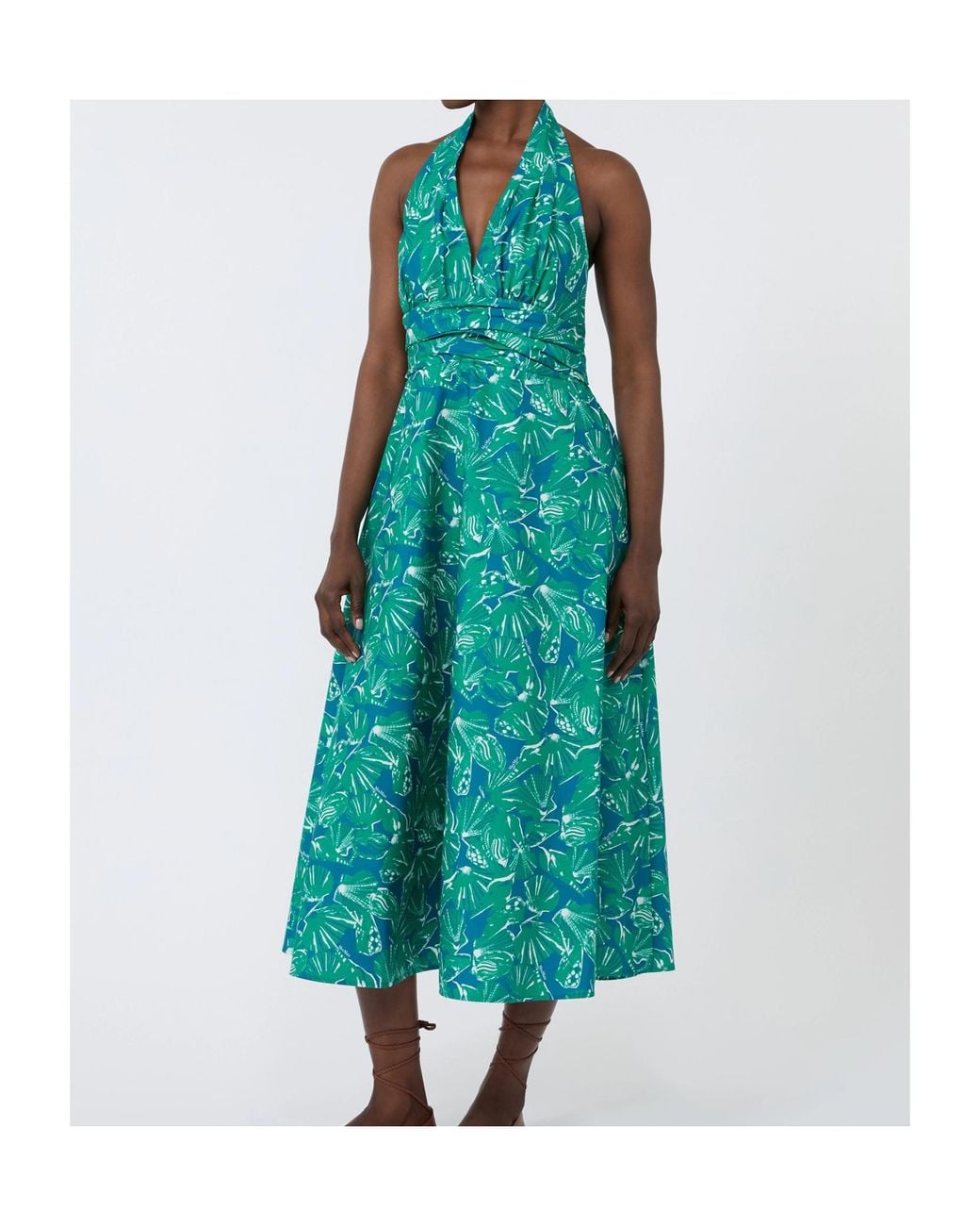 Max Mara Green Halterneck Printed Dress