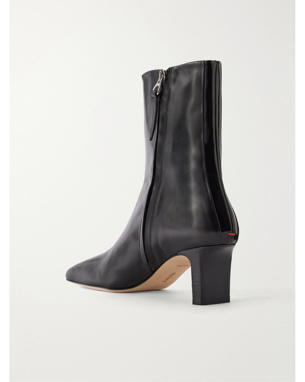 Aeyde Black Patent-Trimmed Leather Ankle Boots