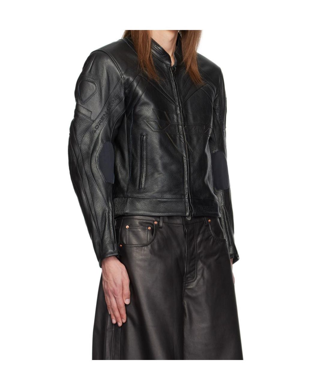 Vetements Black Patterned Leather Jacket for men