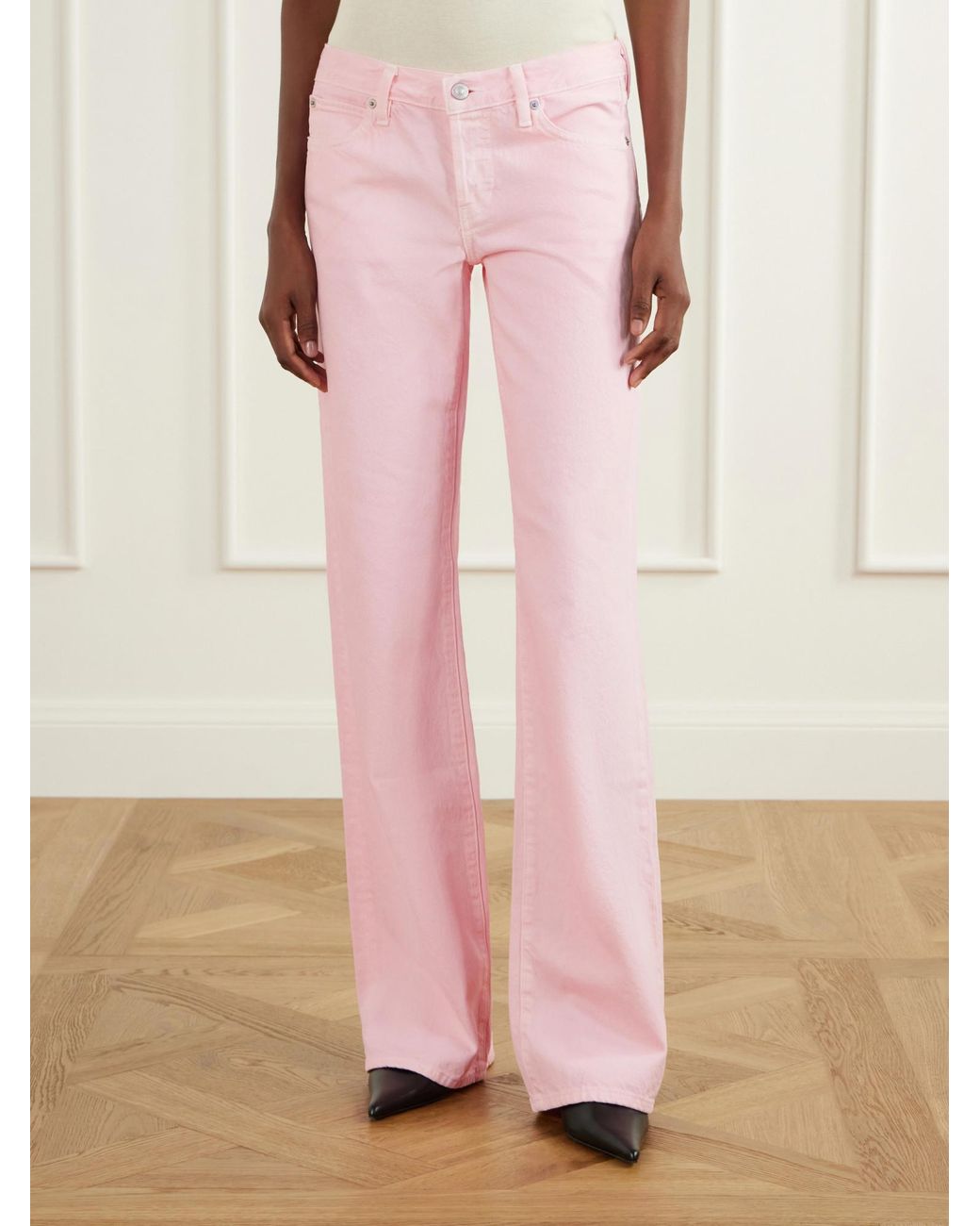 FRAME Pink Cotton Low-Rise Wide-Leg Jeans