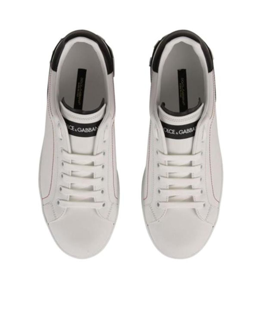 Dolce & Gabbana White Logo Portofino Leather Low-Top Trainers for men