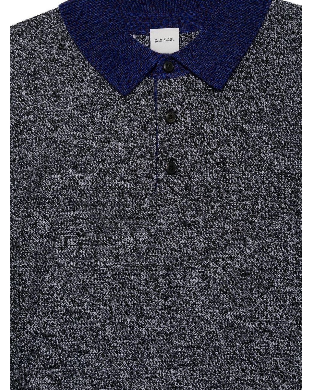 Paul Smith Blue Marled-Knit Long-Sleeve Polo Shirt for men