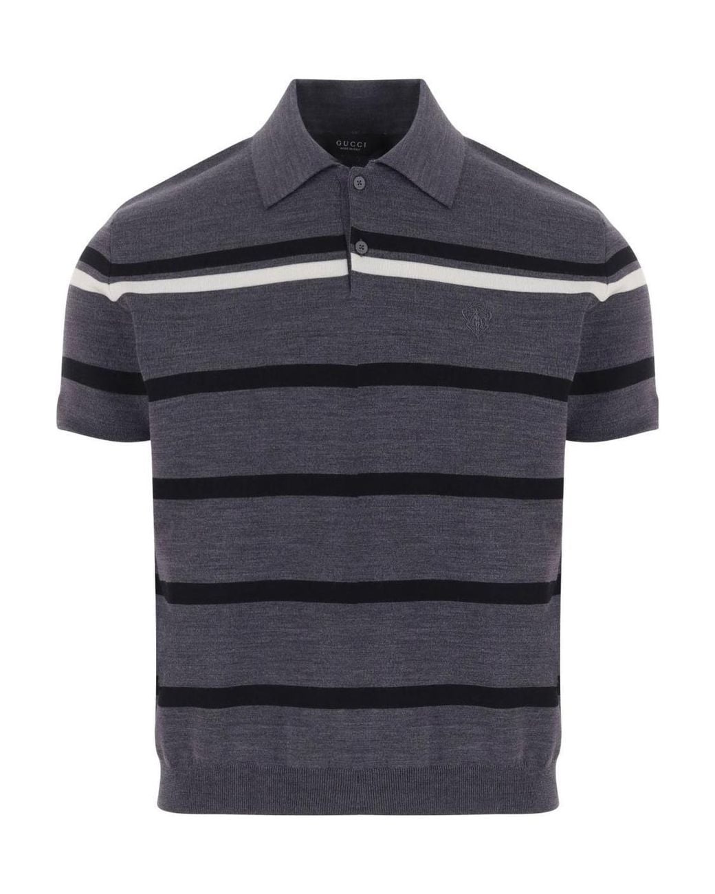 Gucci Blue Striped Wool Polo Shirt With Embroidery for men