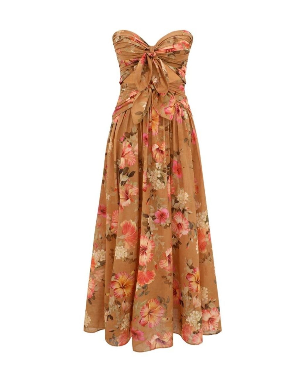 Zimmermann Brown Mahon Tie Front Midi Dress