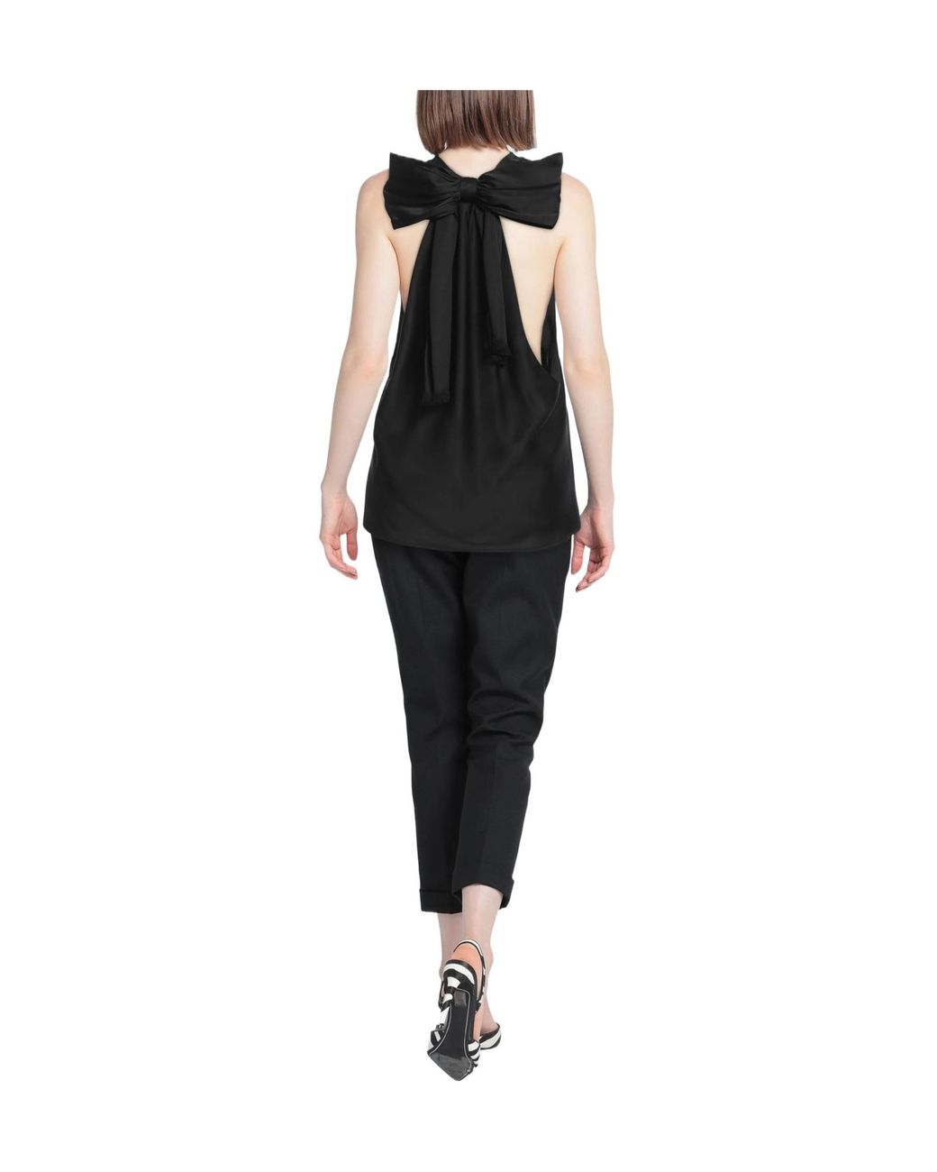 Saint Laurent Black Plain Colour Silk Tops
