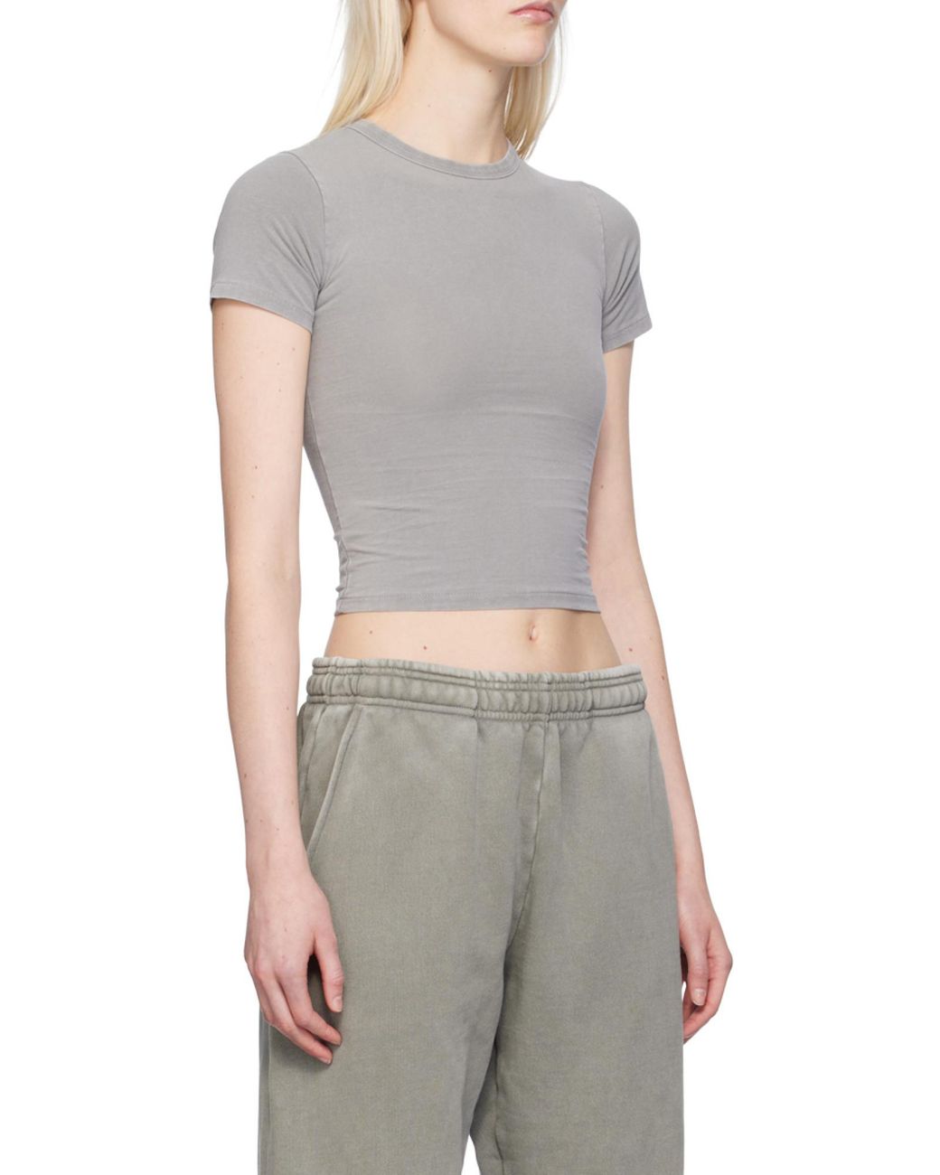 Entire studios Gray Short Sleeved Crewneck Cropped T-Shirt