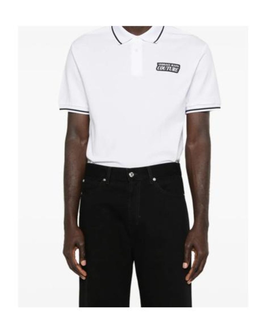 Versace White Logo-Print Polo Shirt for men