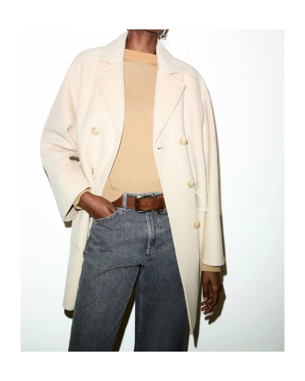 MAX&Co. White Double-Layered Wool Coat