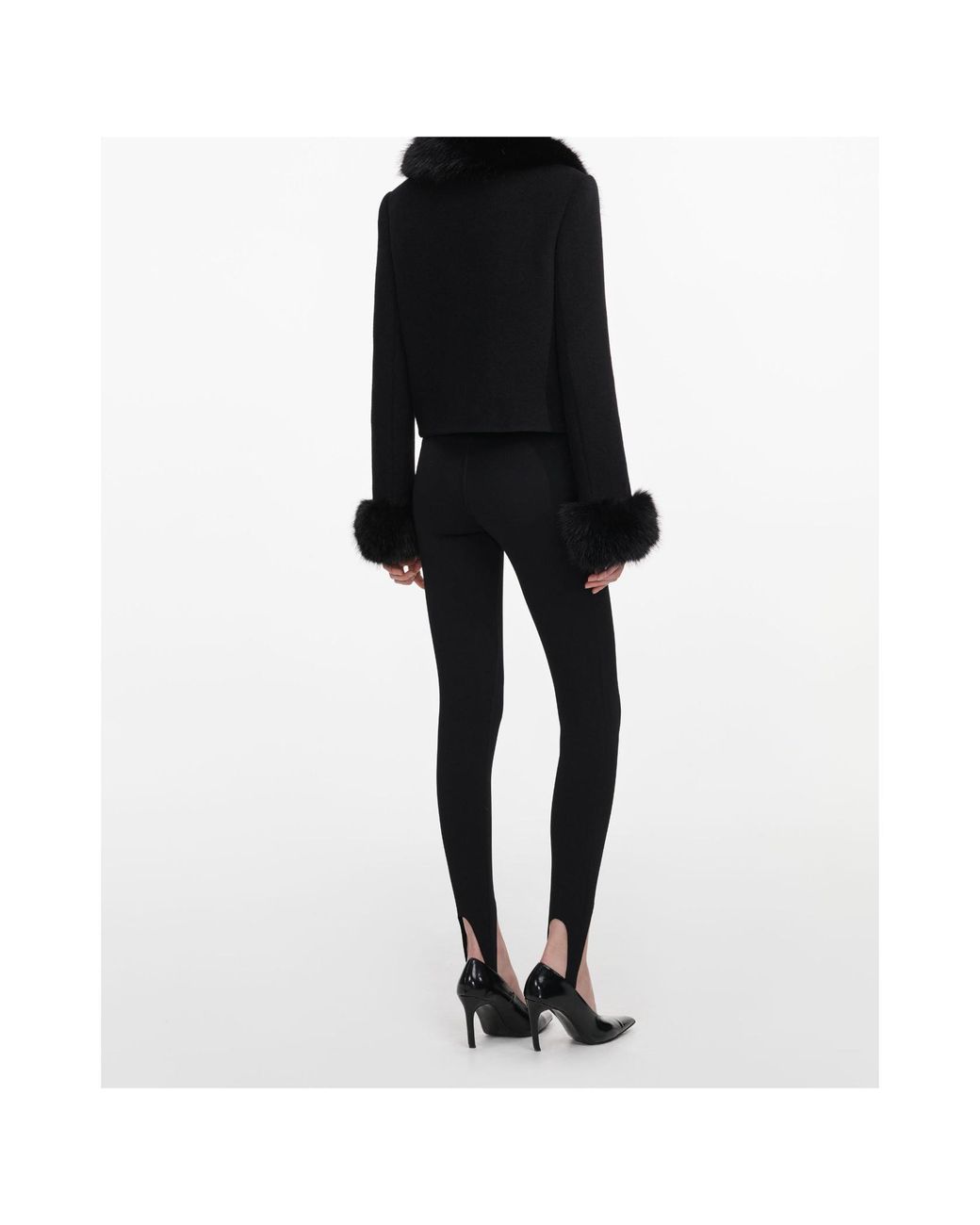 Self-Portrait Black Fur Cuff Cropped Jacket