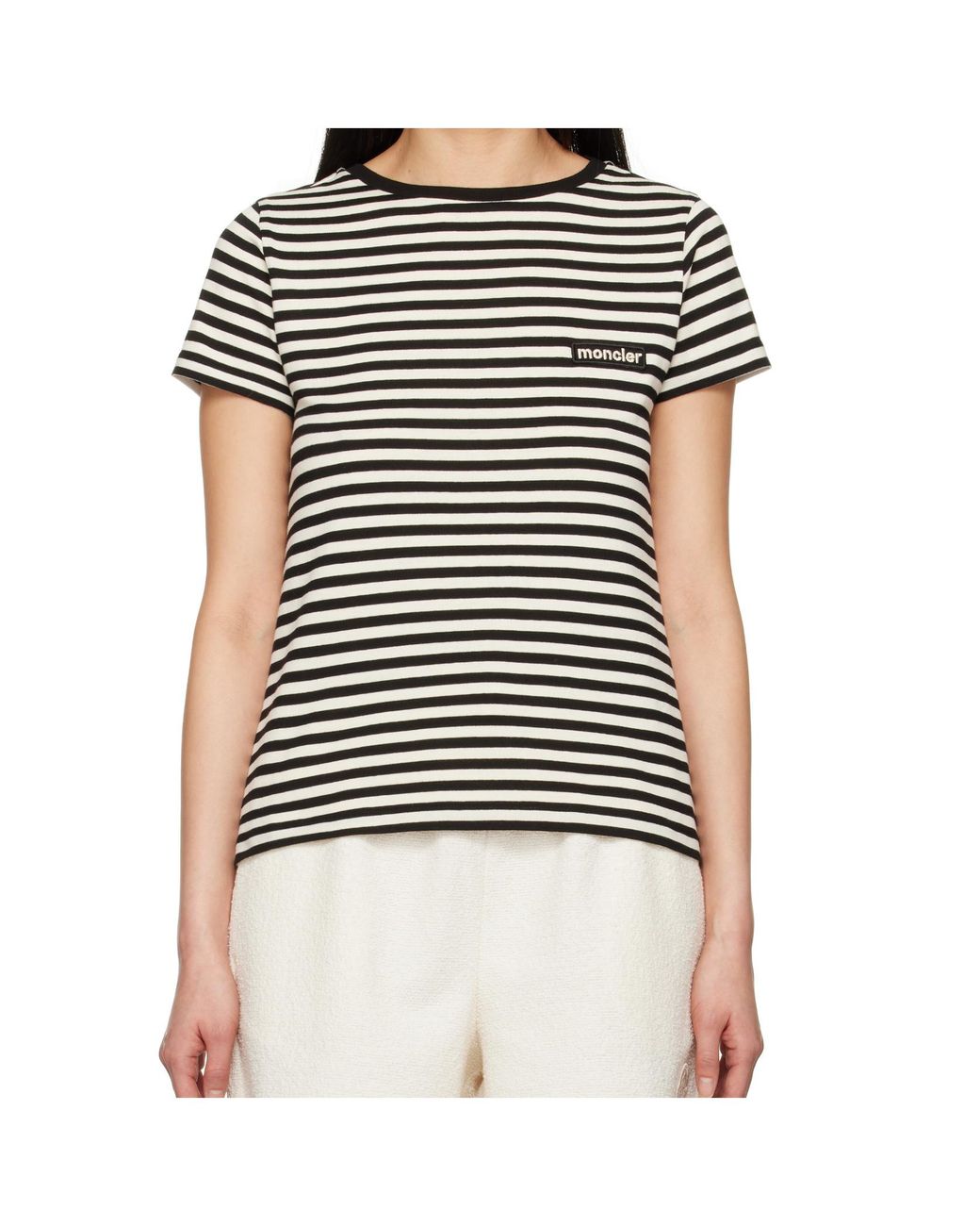 Moncler Black Logo Patch Striped Crewneck T-Shirt