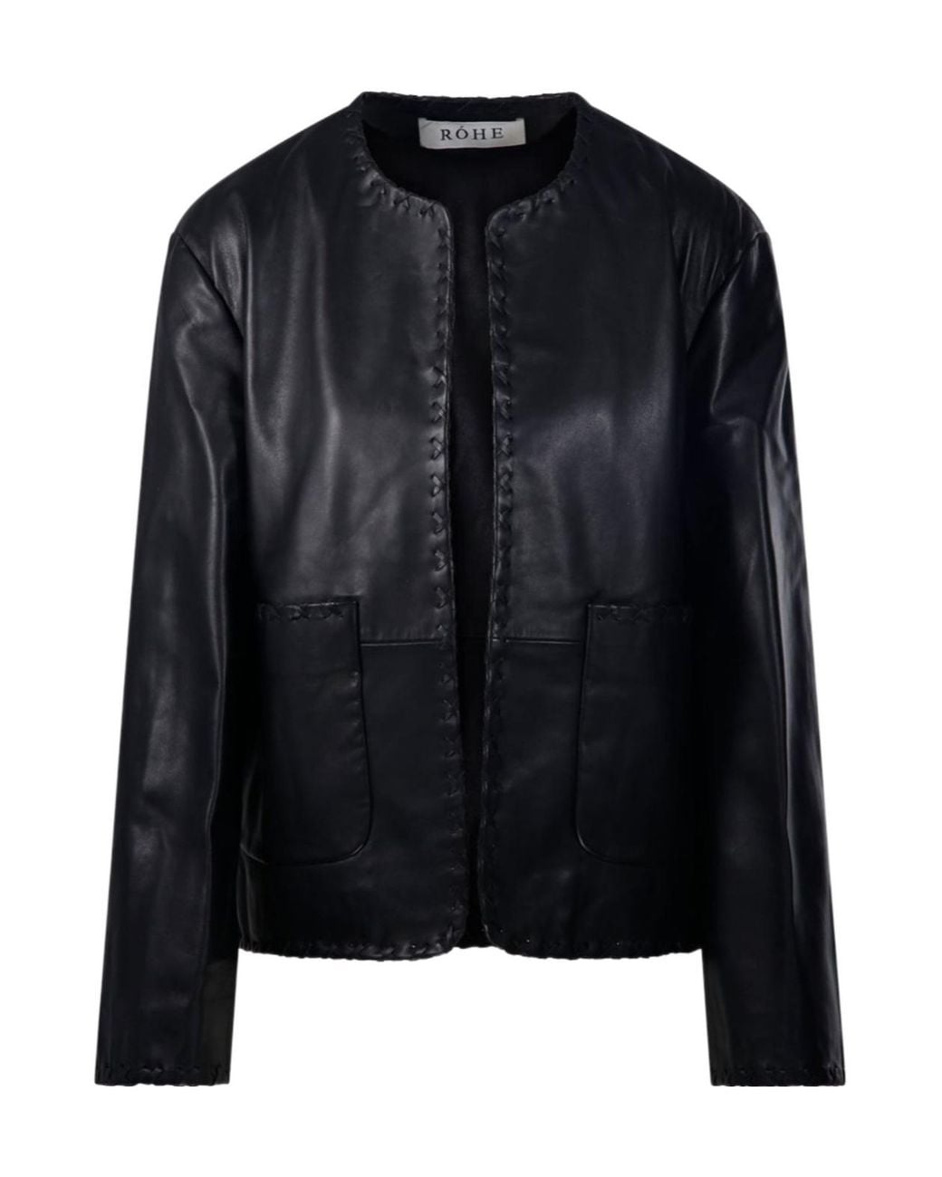 Rohe Black Blanket-Stitch Leather Jacket