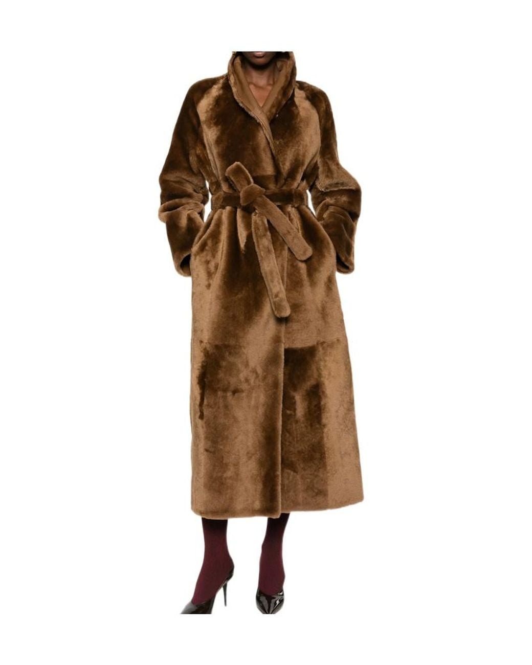 Yves Salomon Brown Belted Reversible Shearling Coat
