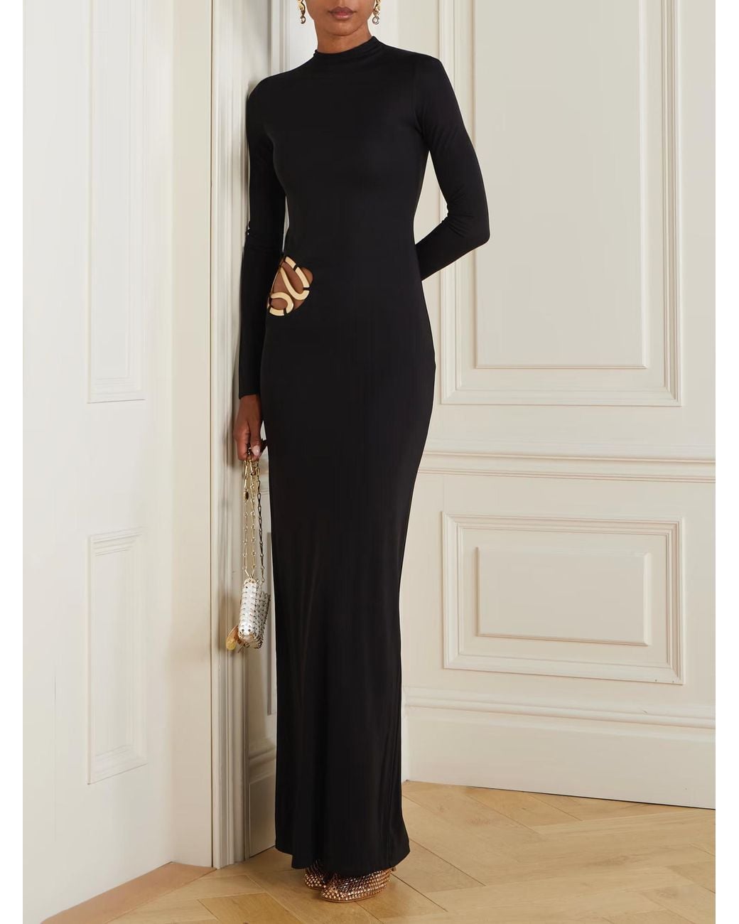 Cult Gaia Black Jacenta Embellished Cutout Jersey Gown