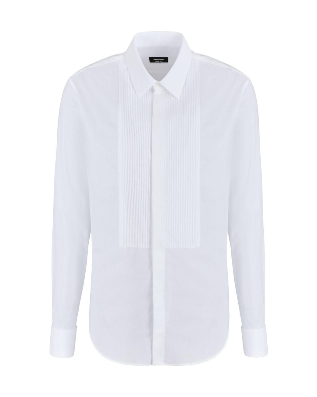 Giorgio Armani White Pleated Curved Hem Shirt for men
