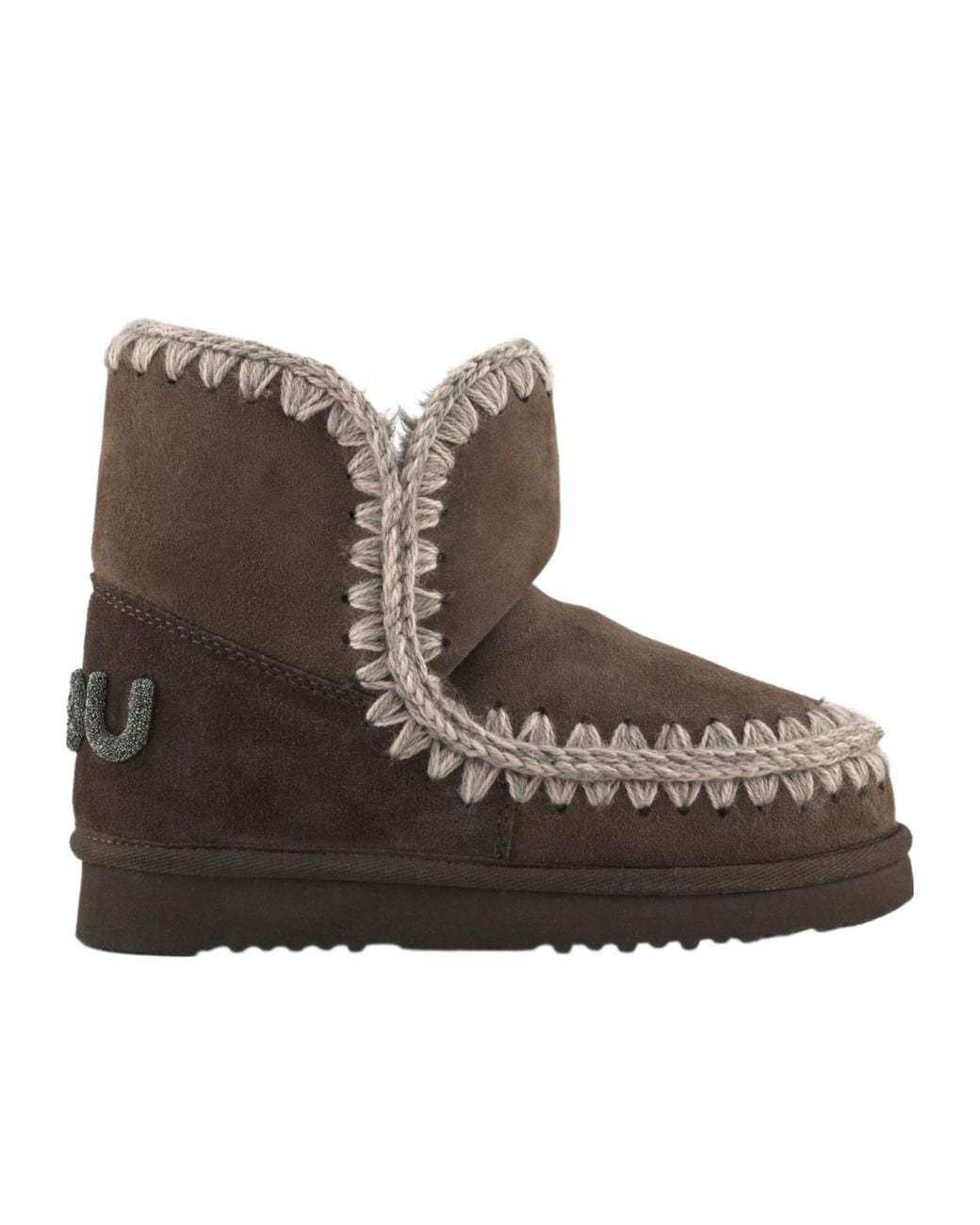 Mou Brown Crochet-Trim Ankle Boots