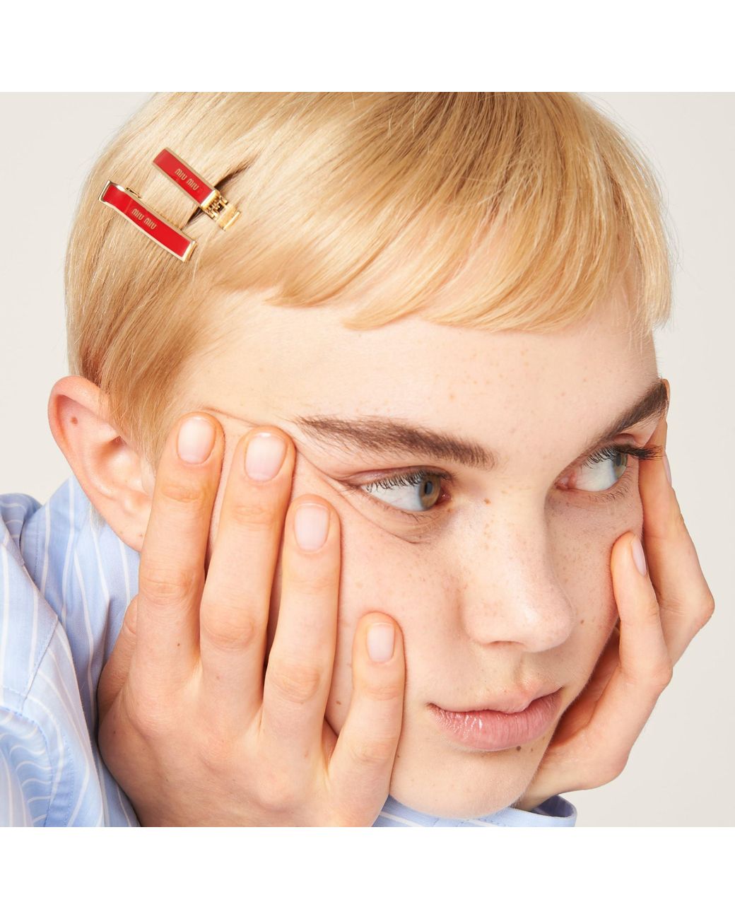 Miu Miu Red Enameled Metal Hair Clips