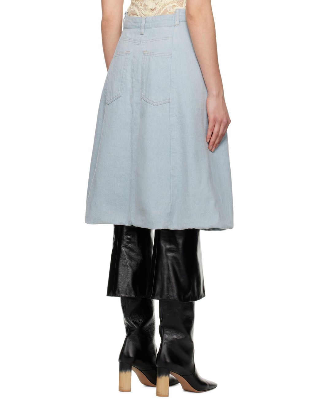 Victoria Beckham Black Cocoon Detail Denim Midi Skirt