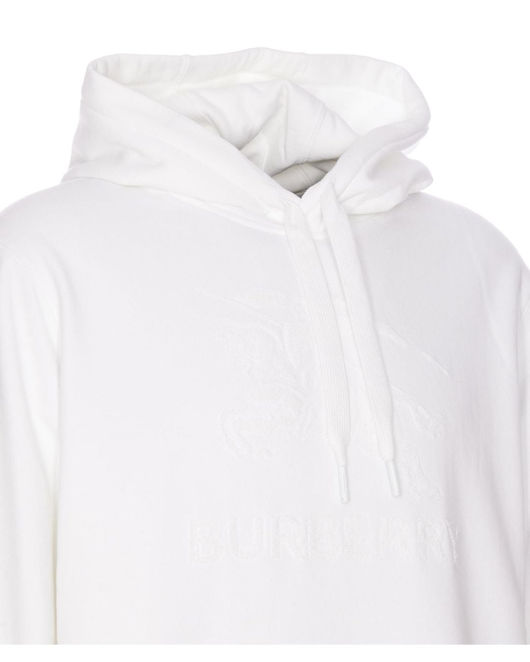 Burberry White Logo Detailed Drawstring Hoodie for men