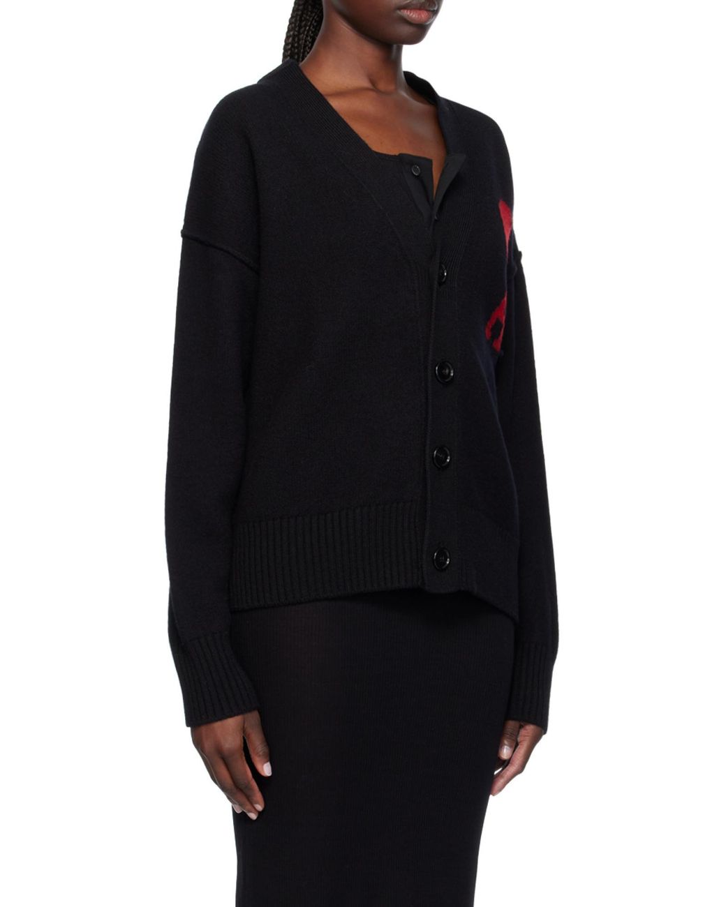 AMI Black Ami De Coeur V-Neck Cardigan for men