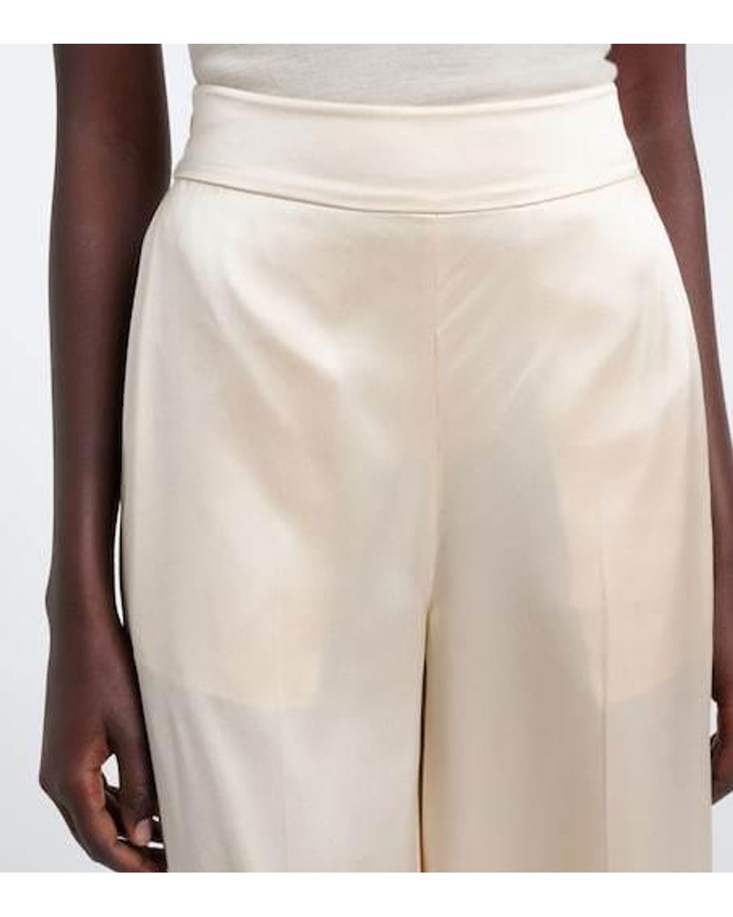 Joseph White Dijon Silk Satin Wide-Leg Pants