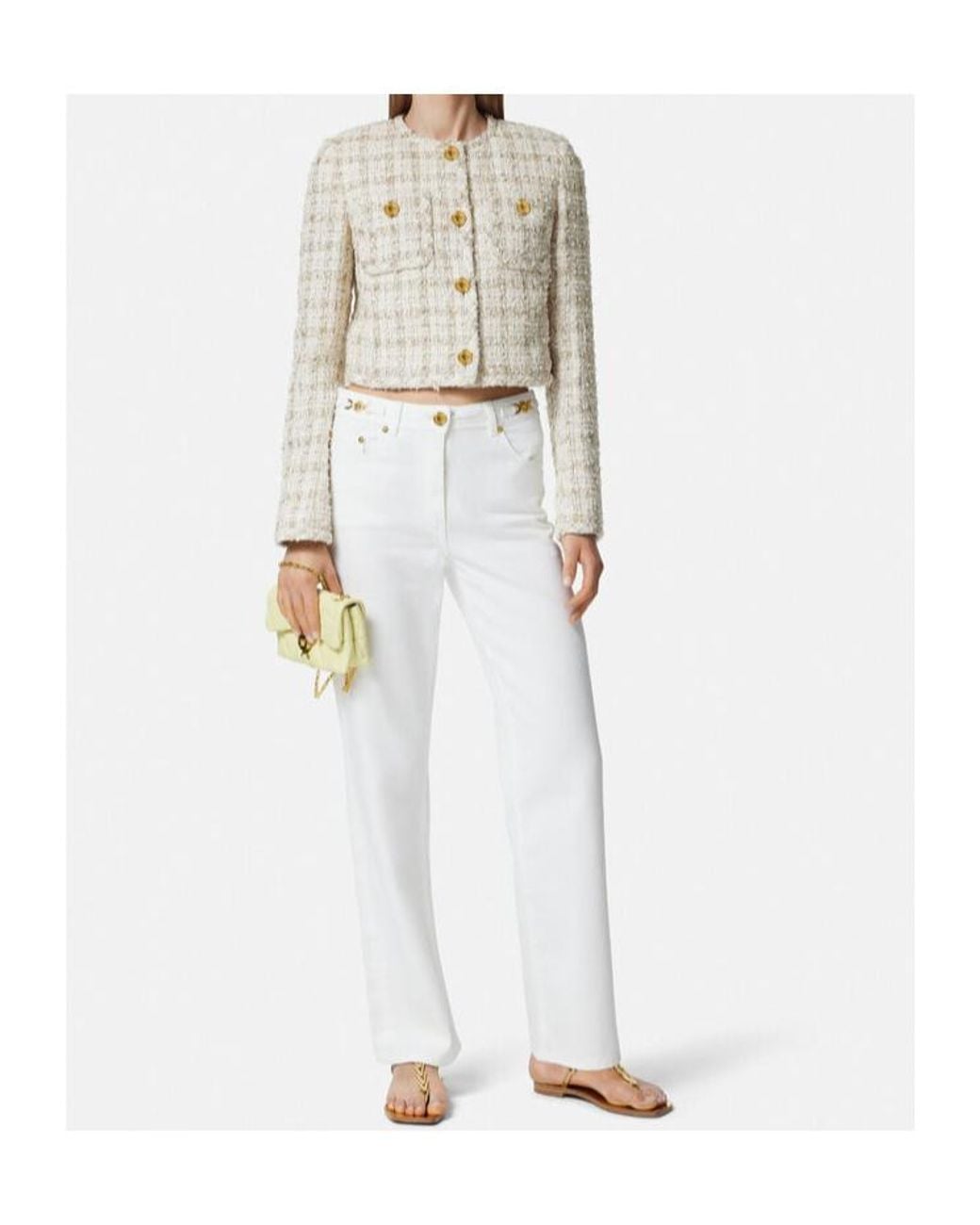 Versace White Button-Up Tweed Jacket