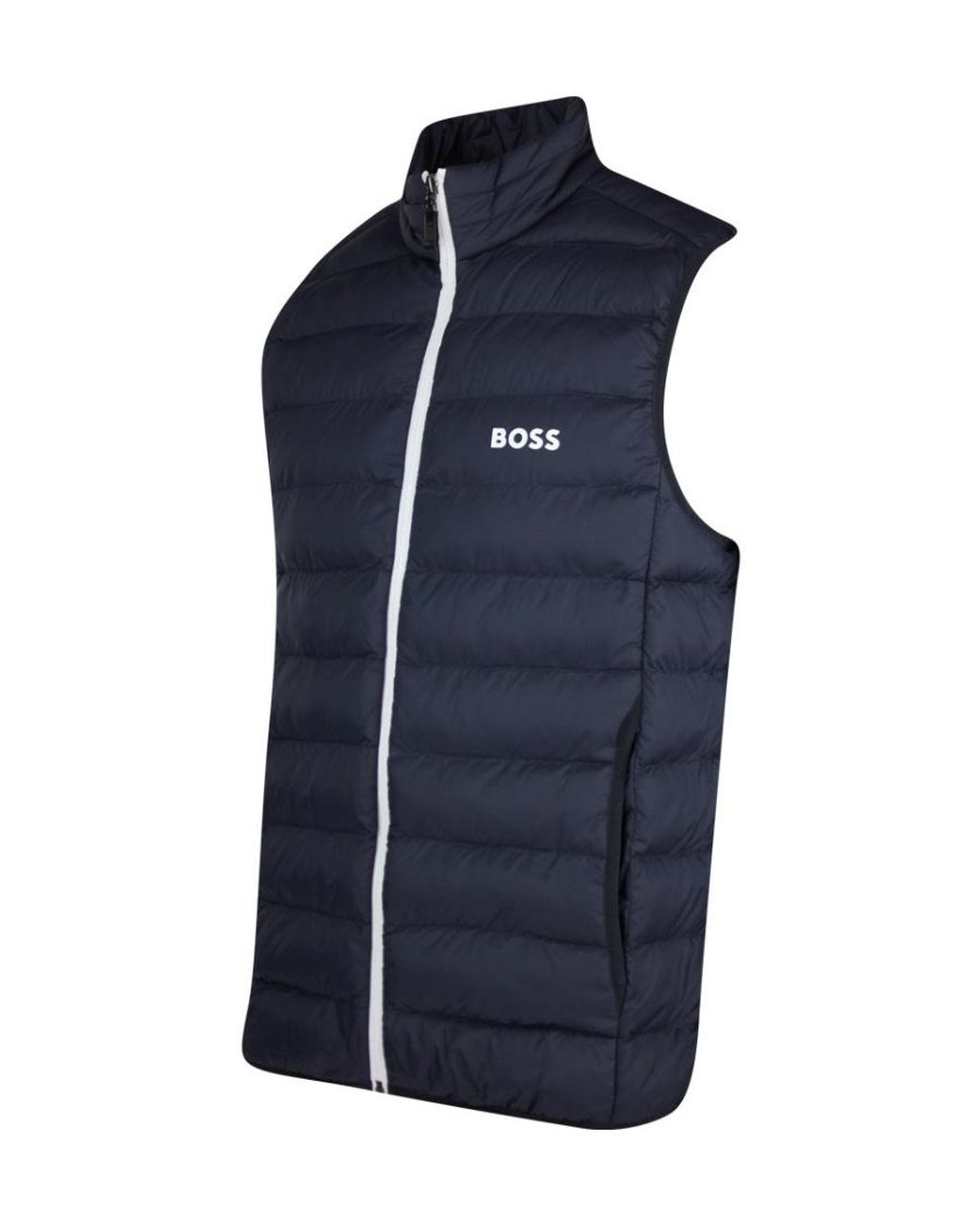 Boss Blue Water-Repellent Logo-Printed Zipped Gilet for men