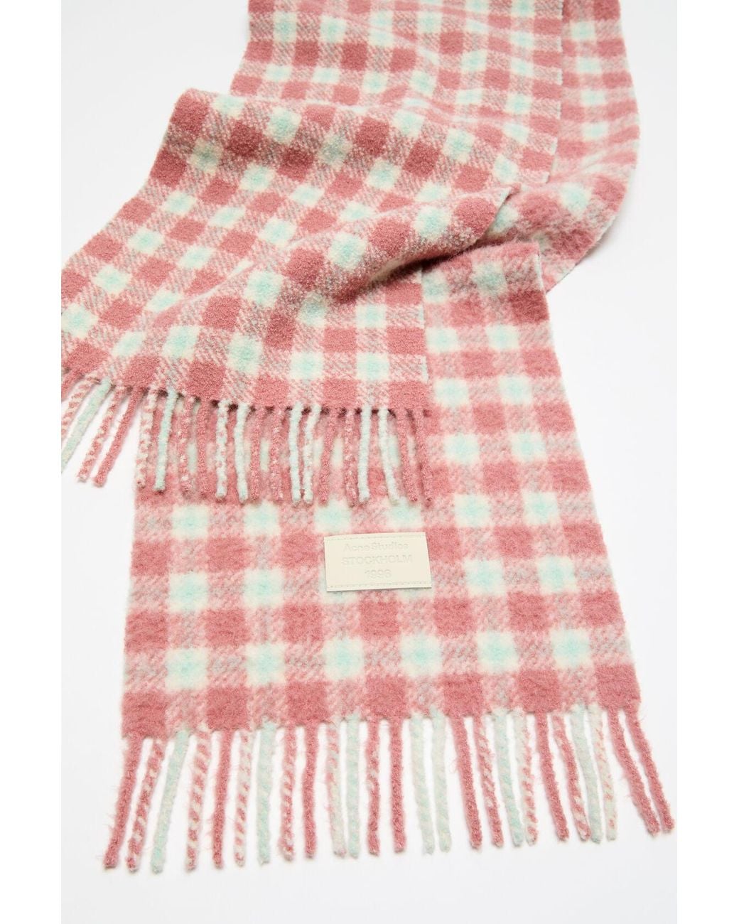 Acne Pink Checked Logo Scarf
