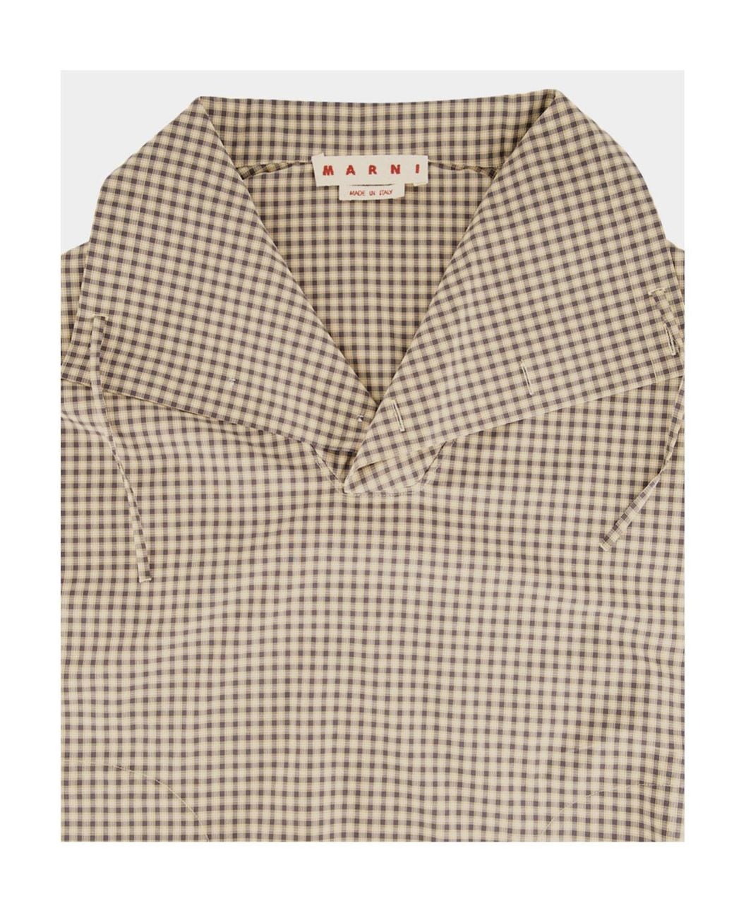 Marni Natural Checked Poplin Shirt With Funnel Neck for men