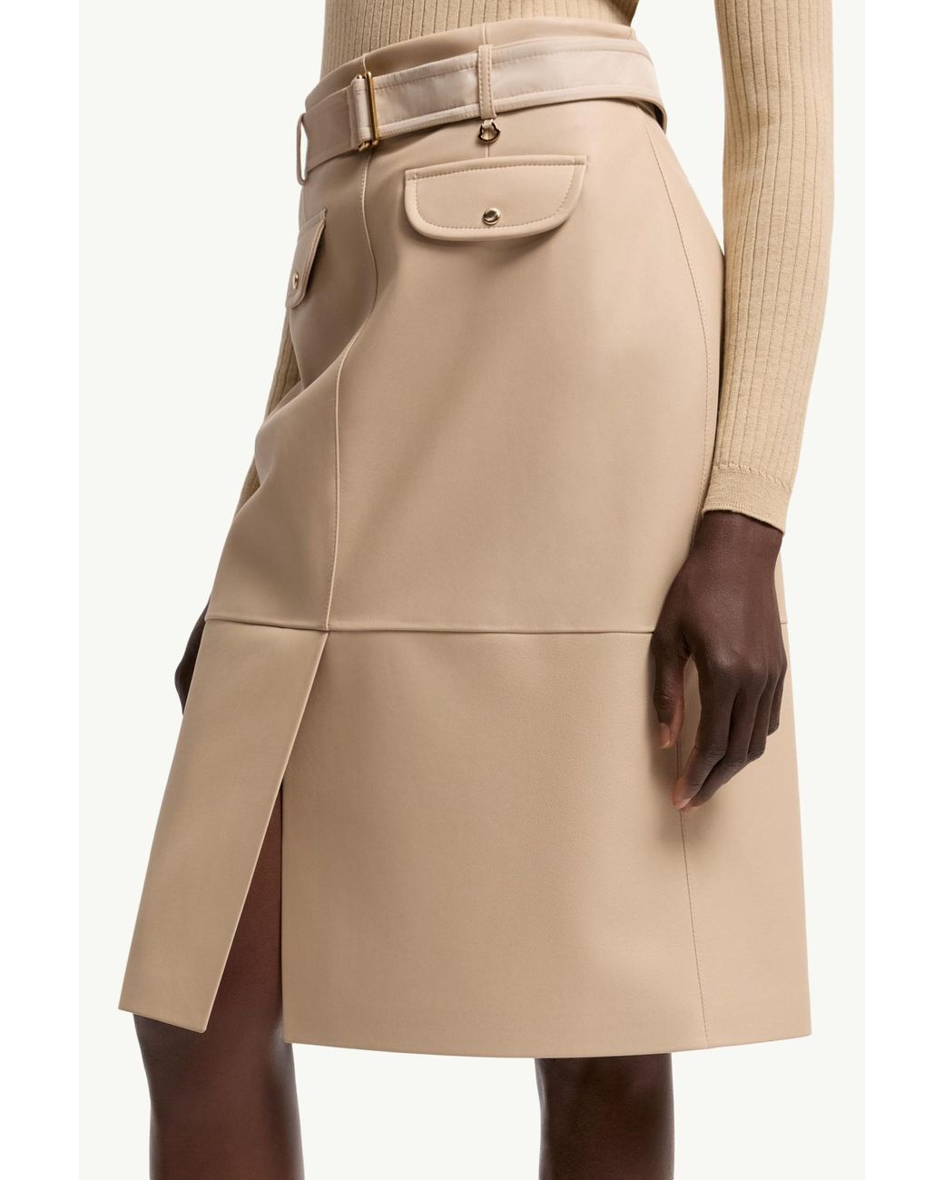 Moncler Natural Knee-Length Leather Skirt
