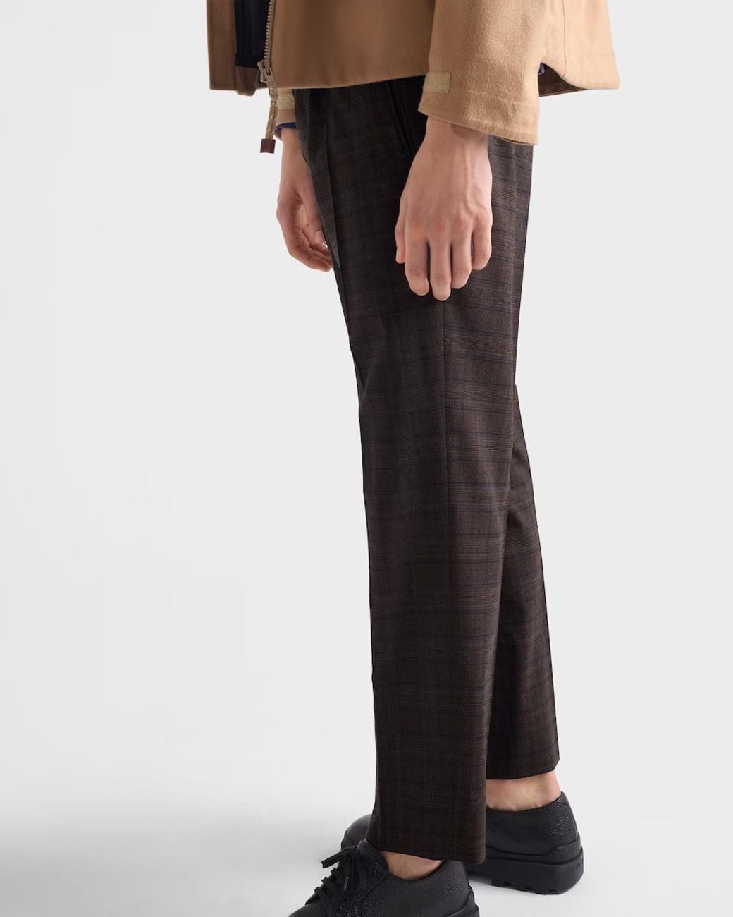 Prada Gray Pleated Checked Trousers for men