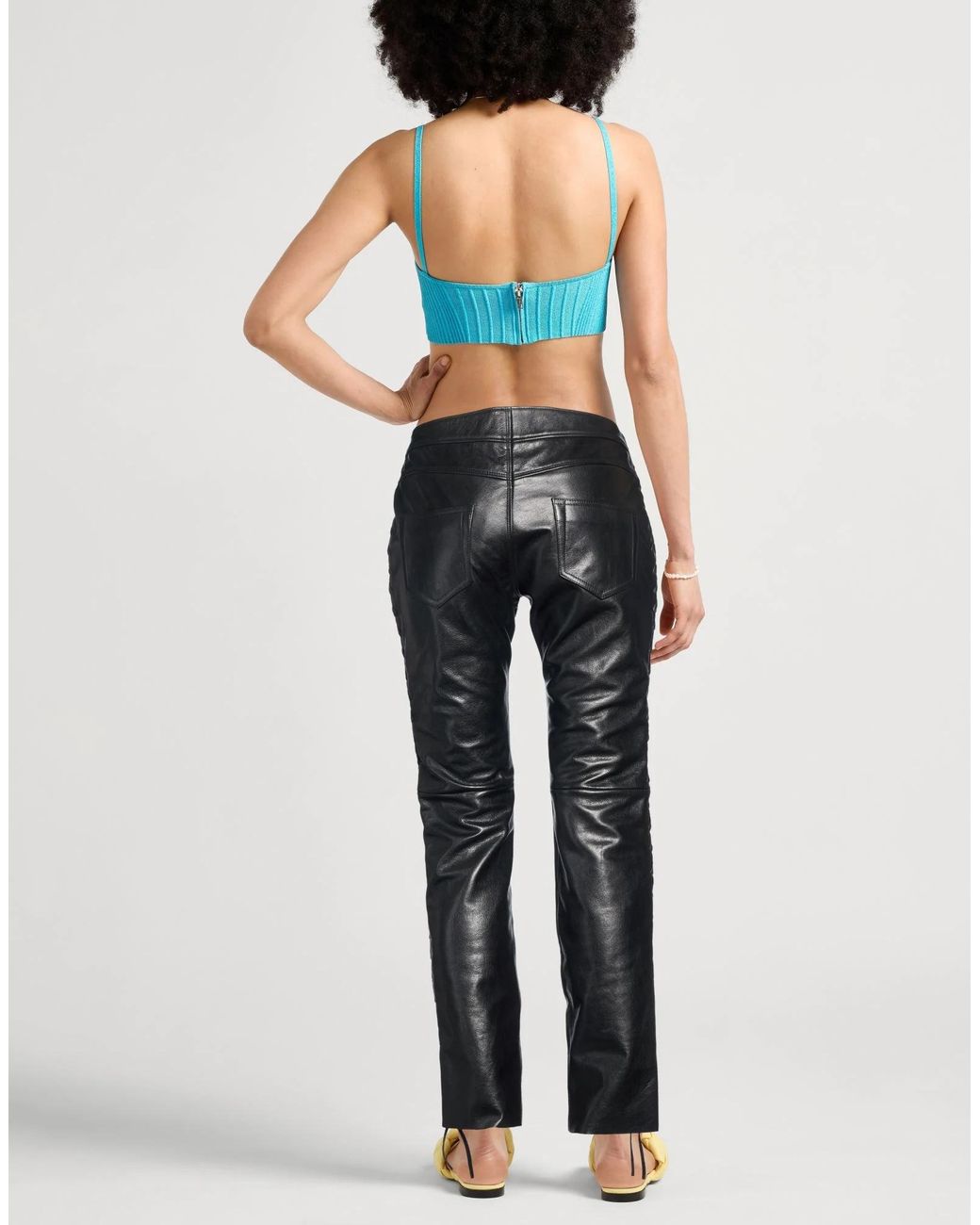 Isabel Marant Black Solid Color Slim-Fit Leather Pants