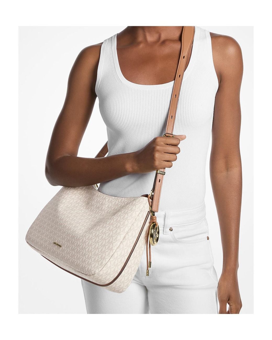 MICHAEL Michael Kors Natural Nolita Medium Signature Logo Shoulder Bag