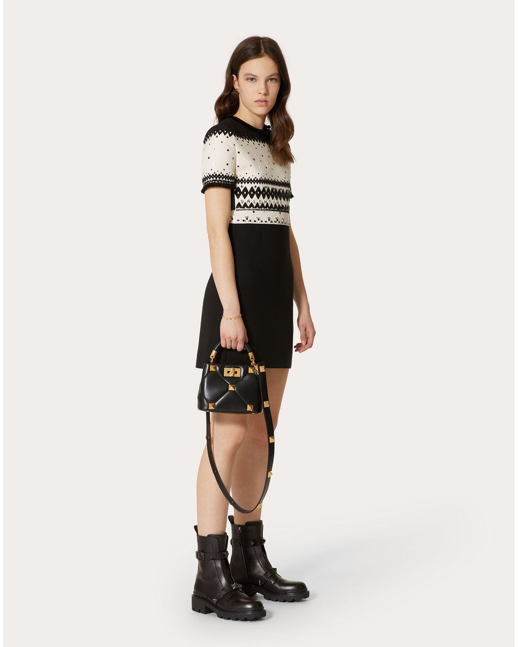 Valentino Black Round-Collar Short-Sleeve Dress