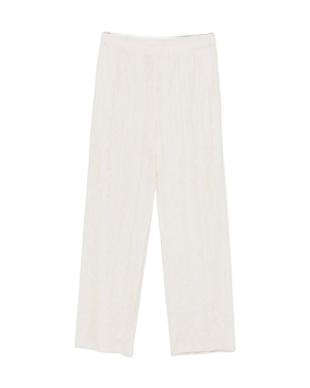 Pleats Please Issey Miyake White Pleated Cropped Trousers