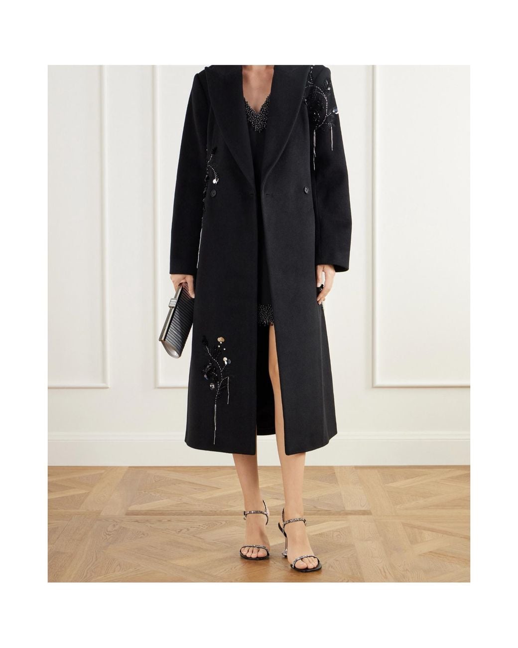 Jonathan Simkhai Black Gianni Beaded Double-Breasted Wool-Blend Felt Coat