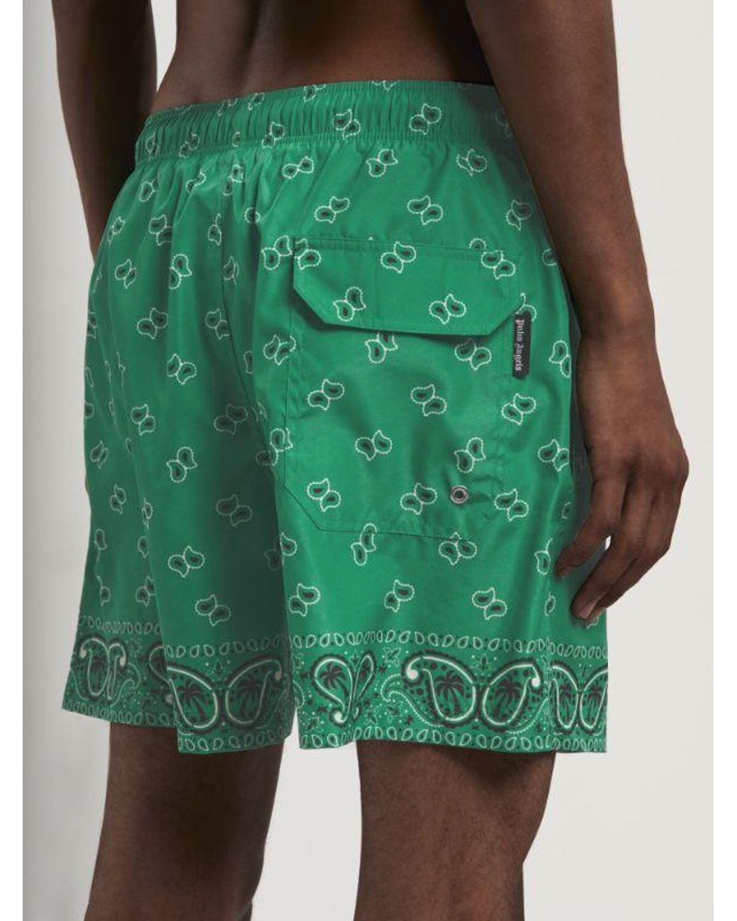 Palm Angels Green Paisley-Printed Drawstring Swim Shorts for men