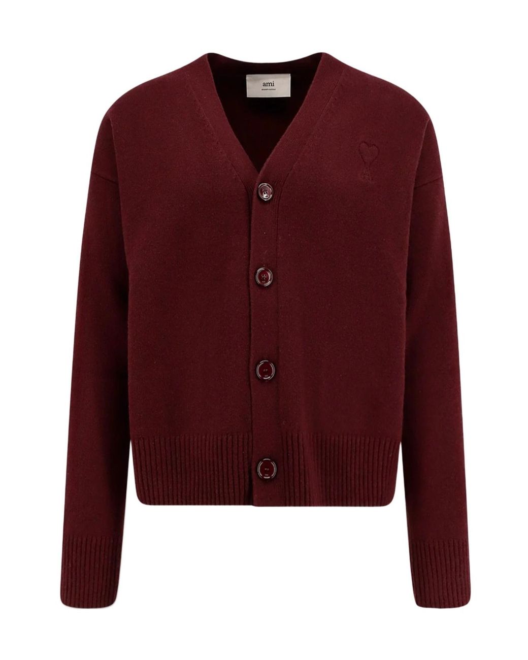 AMI Red V-Neck Buttoned Cardigan