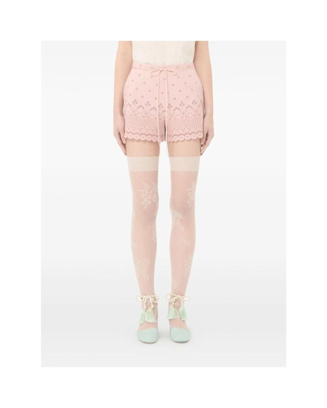 Valentino Pink Pap Broderie Shorts